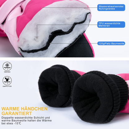 ThxToms Children's Ski Gloves, Winter Snow Ski Gloves, -15°C, Windproof, Waterproof, Warm, PU Thickened Cold Weather, Outdoor Sports, Snowboarding, Skiing, Bike, for Boys and Girls aged 3-13 Years Old
