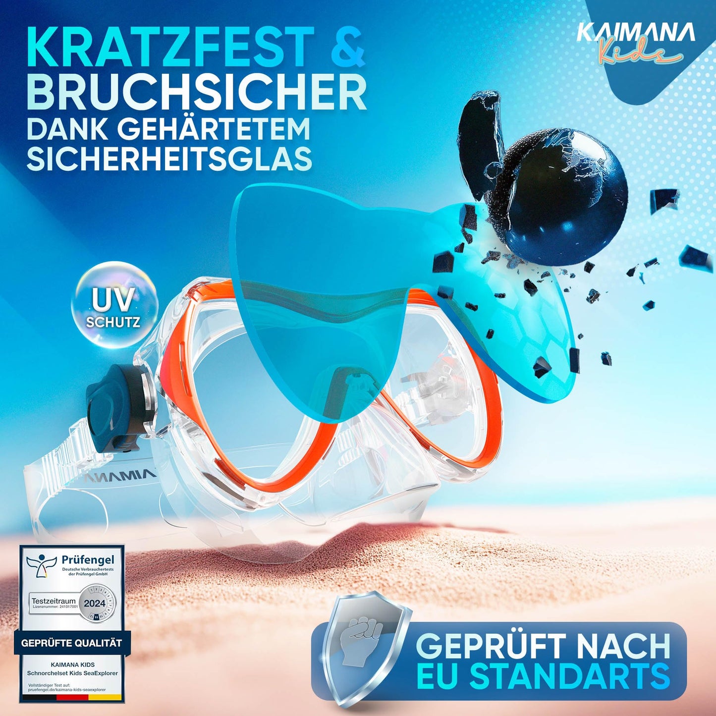 Das Neue KAIMANA® SeaExplorer Schnorchelset Kinder + Tragetasche, Taucherbrille mit Schnorchel, Taucherbrille Kinder, Alternative zur Schnorchelmaske Kinder, Taucherbrille mit Stoffband/Silikonband