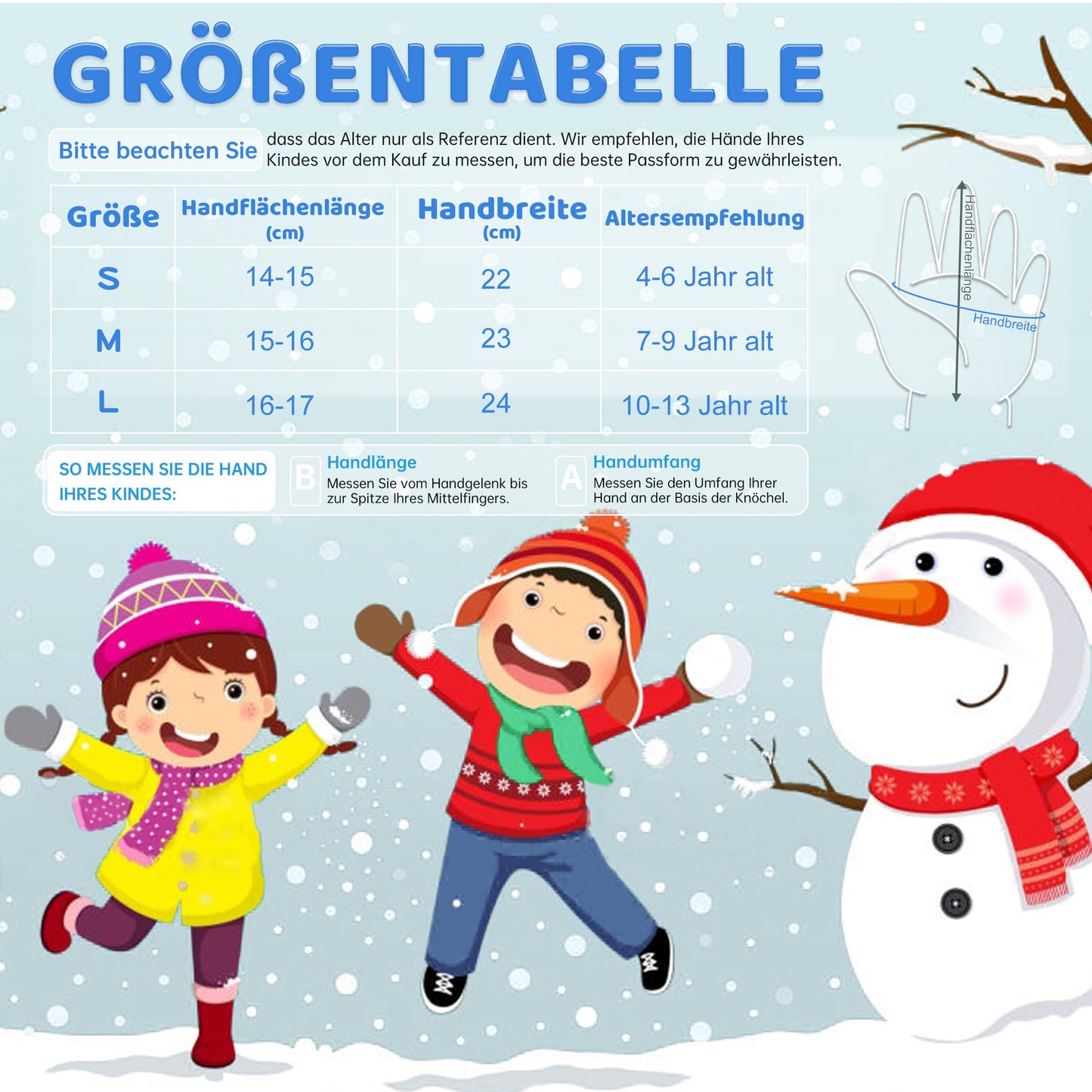 ThxToms Children's Ski Gloves, Winter Snow Ski Gloves, -15°C, Windproof, Waterproof, Warm, PU Thickened Cold Weather, Outdoor Sports, Snowboarding, Skiing, Bike, for Boys and Girls aged 3-13 Years Old