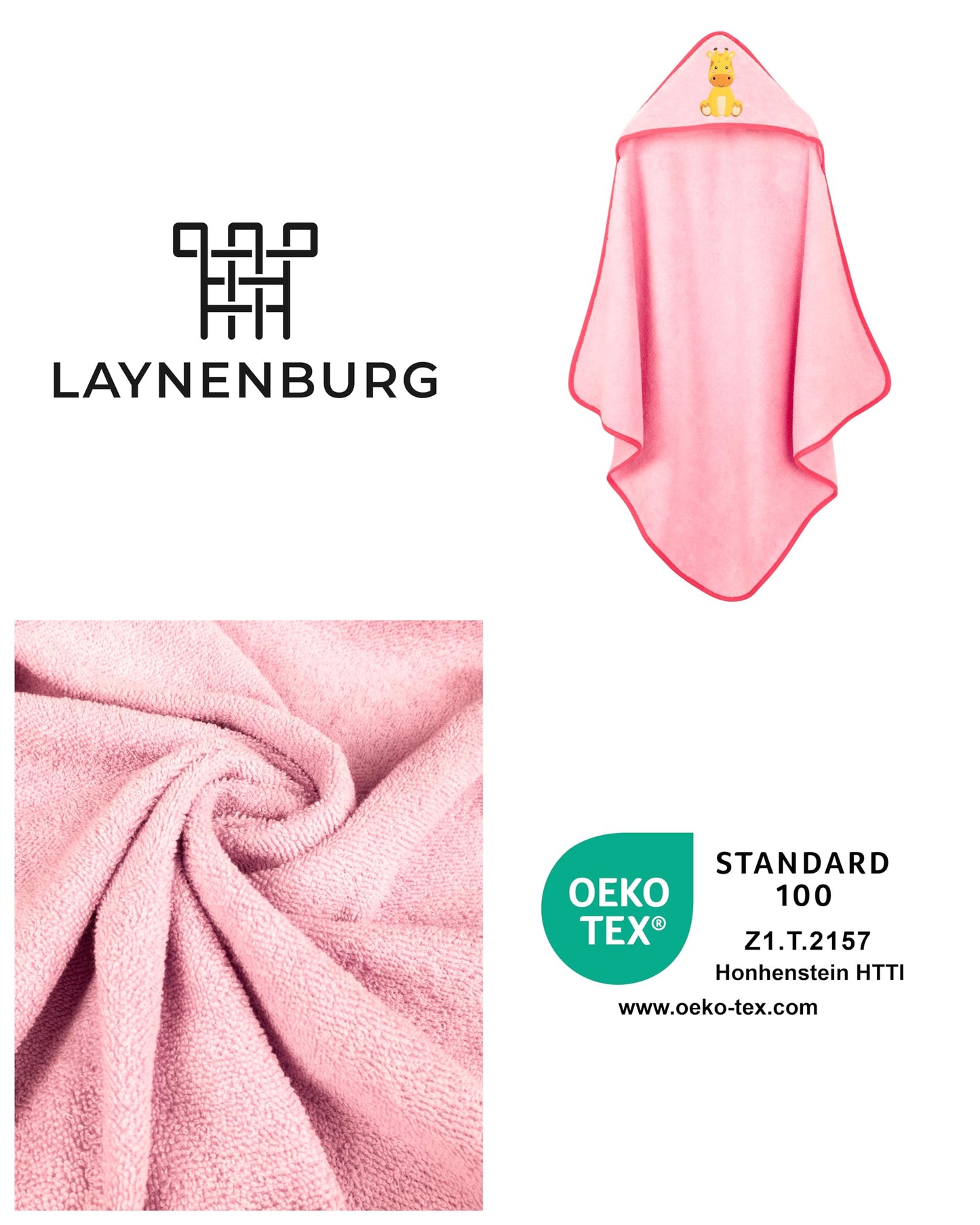 LAYNENBURG Premium Kapuzenhandtuch Baby - Badehandtuch aus 100% Baumwolle - Oeko TEX - Handtuch mit Kapuze für Neugeborene & Kinder - Badetuch, Babyhandtuch Mädchen, Jungen (Waschbär 80 x 80cm)