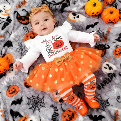 Baby Girl Halloween Outfit, My First Halloween Baby Girl Clothing, Halloween Outfit Baby, Newborn Halloween Baby Pumpkin Romper + Tutu Skirt + Leg Warmer + Headband, Baby Clothing Halloween