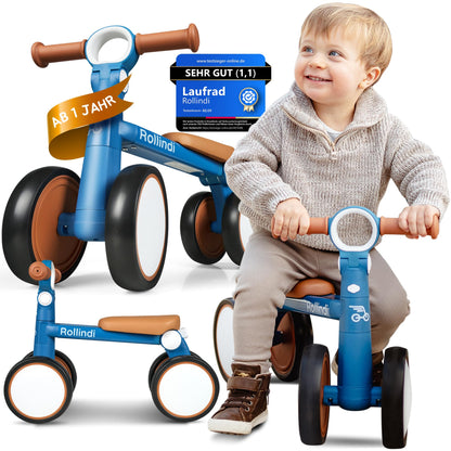 Rollindi Kinder Laufrad ab 1 Jahr [Mitwachsend] Kippsicher Leicht Lauflernrad Baby Fahrrad Rutschauto Jungen und Mädchen von 12-36 Monate | Neues Modell, Blau - Meloni2