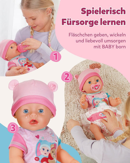 BABY born Emma - 43 cm Baby Doll - 10 Functions Including Accessories & Romper - Works Completely Without Batteries - Suitable for Children from 3 Years