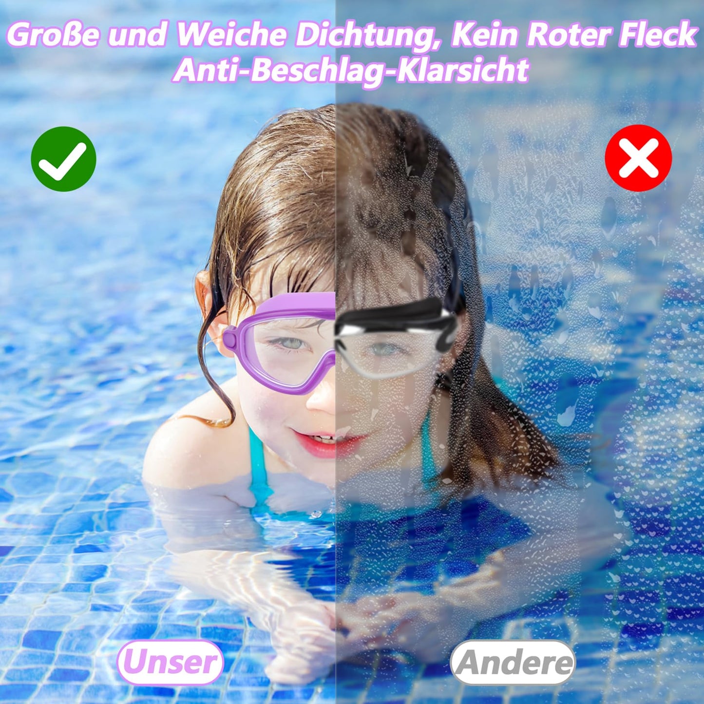 Moseem Schwimmbrille Kinder, 2 Stück Schwimmbrille 3-15 Jahre UV-Schutz,Anti-Nebel Kein Auslaufen Schwimmbrillen für Kinder, Mädchen, Jungen