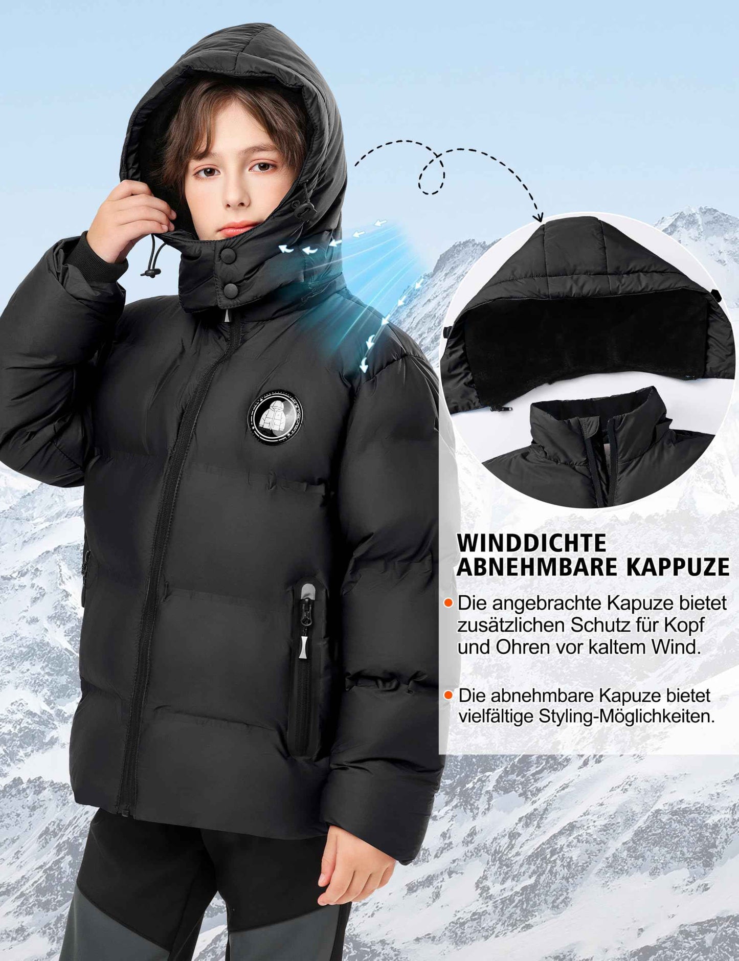 Winter Jacket Boys Girls Kids Jacket Warm Lined Puffer Jackets Children's Jackets Winter with Removable Hood Hiking Jacket