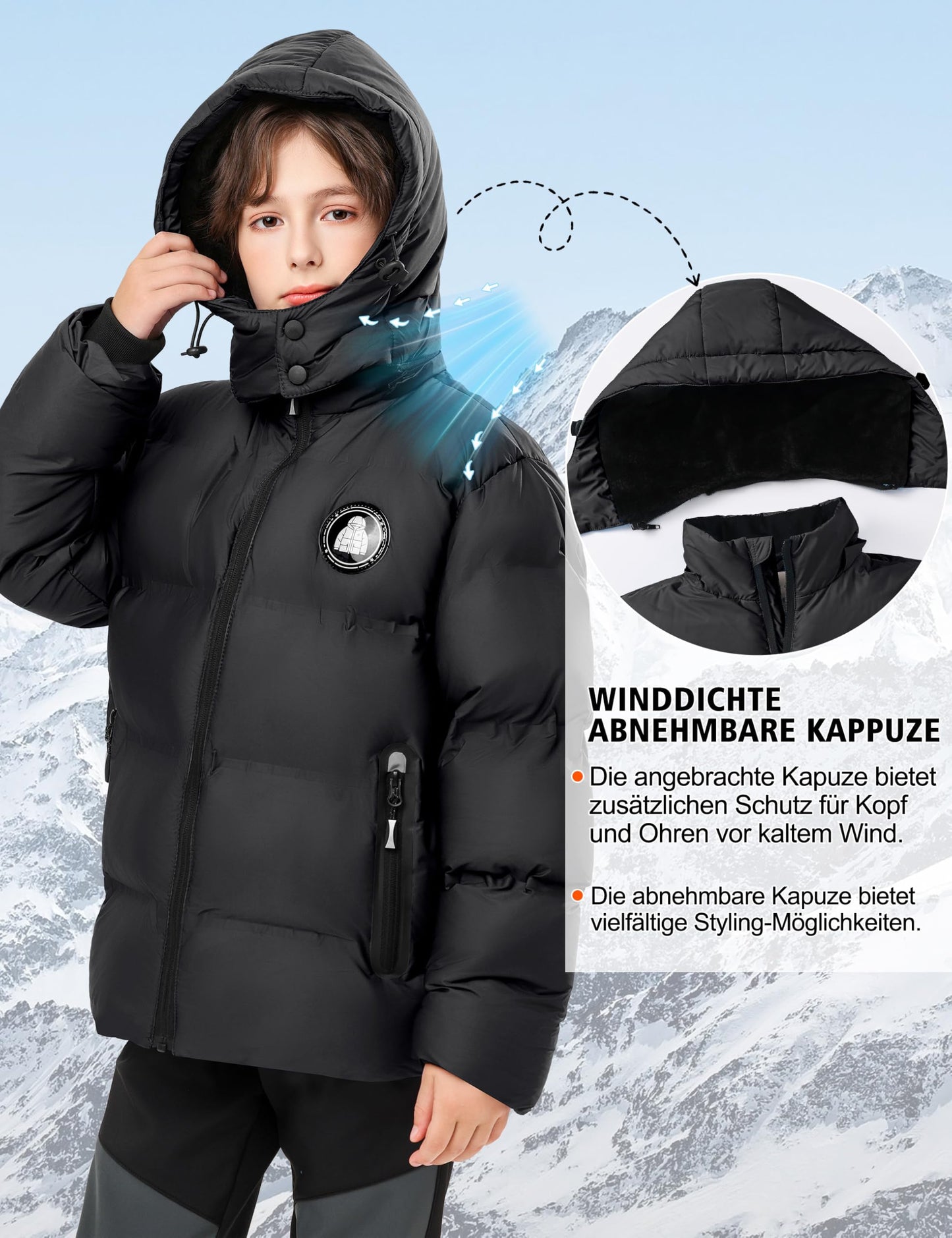 Winter Jacke Jungen Mädchen Kinder Jacke Warm Gefüttert Puffer Jacken Kinder Jacken Winter mit abnehmbarer Kapuze Wandern Jacke