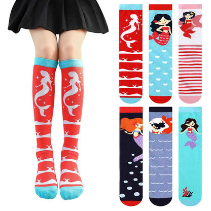 PHOGARY 6 Pairs of Knee Socks for Girls, Cute Socks Colourful Socks Children, Warm Knee Socks Children, Medium Calf Length, Long Knee Socks Girls from 3 to 12 Years, One Size