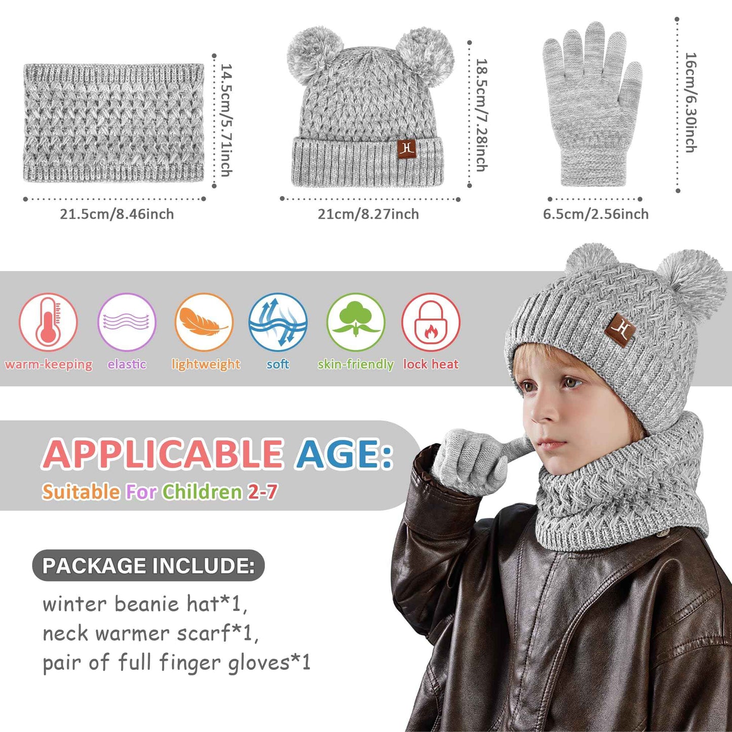 Children's Winter Hat Loop Scarf Touchscreen Gloves Set 2 3 4 5 6 7 Years Toddler Winter Hat Beanie Tube Scarf Knitted Pom Hats Gift Girls Boys