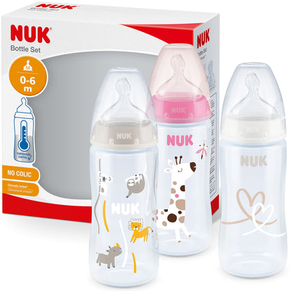 NUK Perfect Match Babyflaschenset | Ab 3 Monate | Passt sich dem Baby an | Temperature Control | Anti-Colic | 260 ml | BPA-frei | Silikontrinksauger, Medium | Regenbogen und Herz | 3 Stück - Meloni2