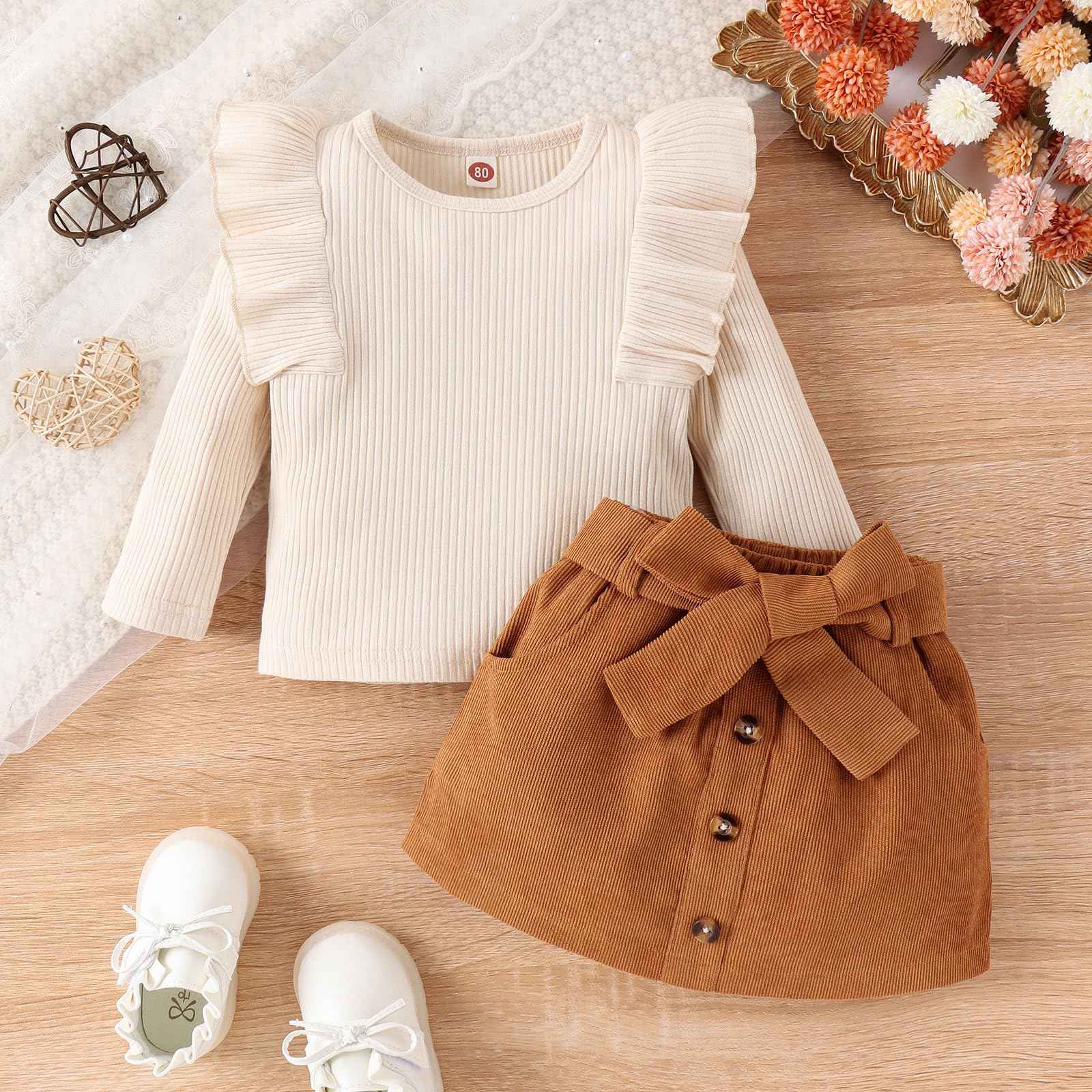 Geagodelia Baby Girl Clothing Outfit Baby Clothing Set Long Sleeve Top + Skirt Newborn Soft Baby Set Two Piece