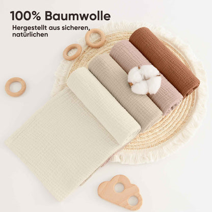 Bearmoss Moltontücher Baby 100% Baumwolle Weiche Spucktücher Baby,Atmungsaktiv und Extrem Saugfähig Musselin Tuch für Saugstark Mulltücher 4er 60x60cm (Brauner Druck)