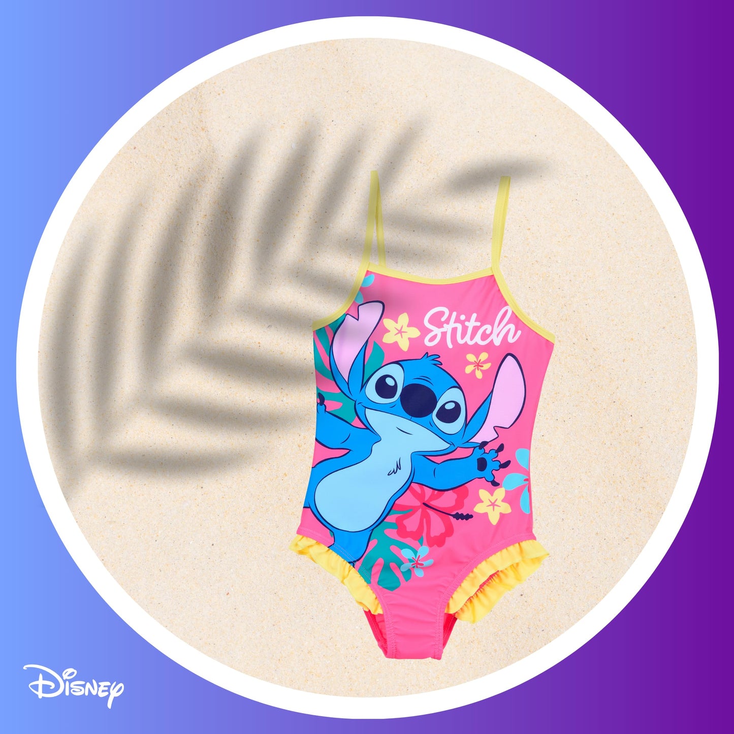 Disney Stitch Girls Flower Design Summer One Piece Swimsuit Kids Swimming Costume Sizes 3 to 8 Years