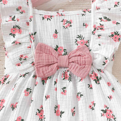 Kleinkind Baby Mädchen Sommer Kleid Outfit Rüschenärmel Herz/Blumenmuster Boho Kleider Niedliches Baby Sommerkleid mit Hut