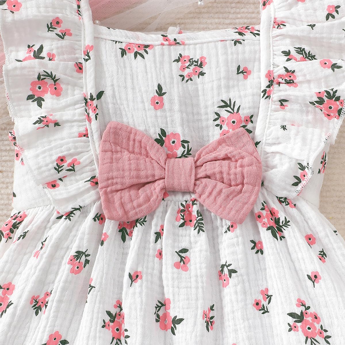 Kleinkind Baby Mädchen Sommer Kleid Outfit Rüschenärmel Herz/Blumenmuster Boho Kleider Niedliches Baby Sommerkleid mit Hut