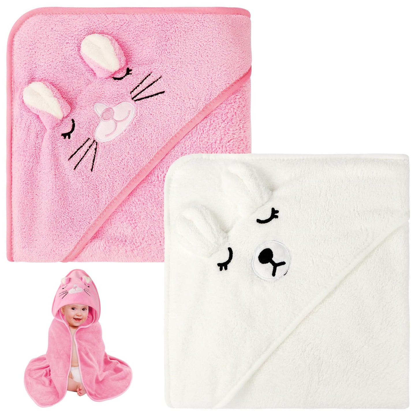 Aolso Hooded Towel Baby, 80 x 80 cm Baby Towel Hood, Baby Wash Cloth, Coral Fleece Baby Towel with Hood for Newborns, Soft and Super Absorbent, Unisex (Grey Elephant)