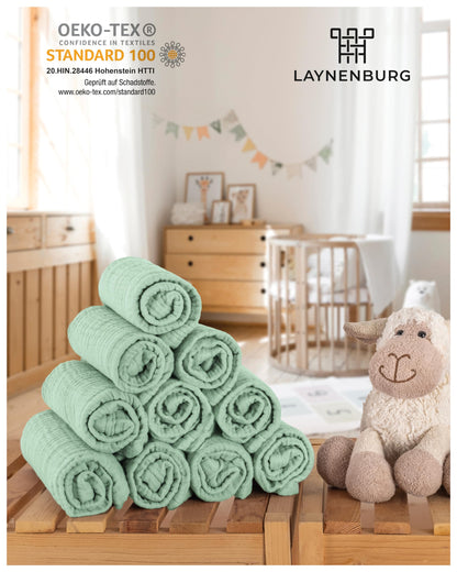 LAYNENBURG 10er-Set Premium Spucktücher Baby aus extra weichem Musselin - 100% Baumwolle - 30x50cm - Oeko Tex 100 - Musselin-tücher als Mulltücher, Mullwindeln oder Stoffwindeln (weiß)
