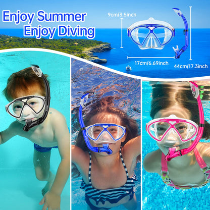 JEMULICE Taucherbrille Kinder, Schwimmbrille Kinder Schnorchelmaske für Jungen Mädchen, Tauchmaske mit Nasenabdeckung 180°Panorama HD Anti Nebel Anti-Leck Schwimmmaske für Kinder 4-16 Jahre