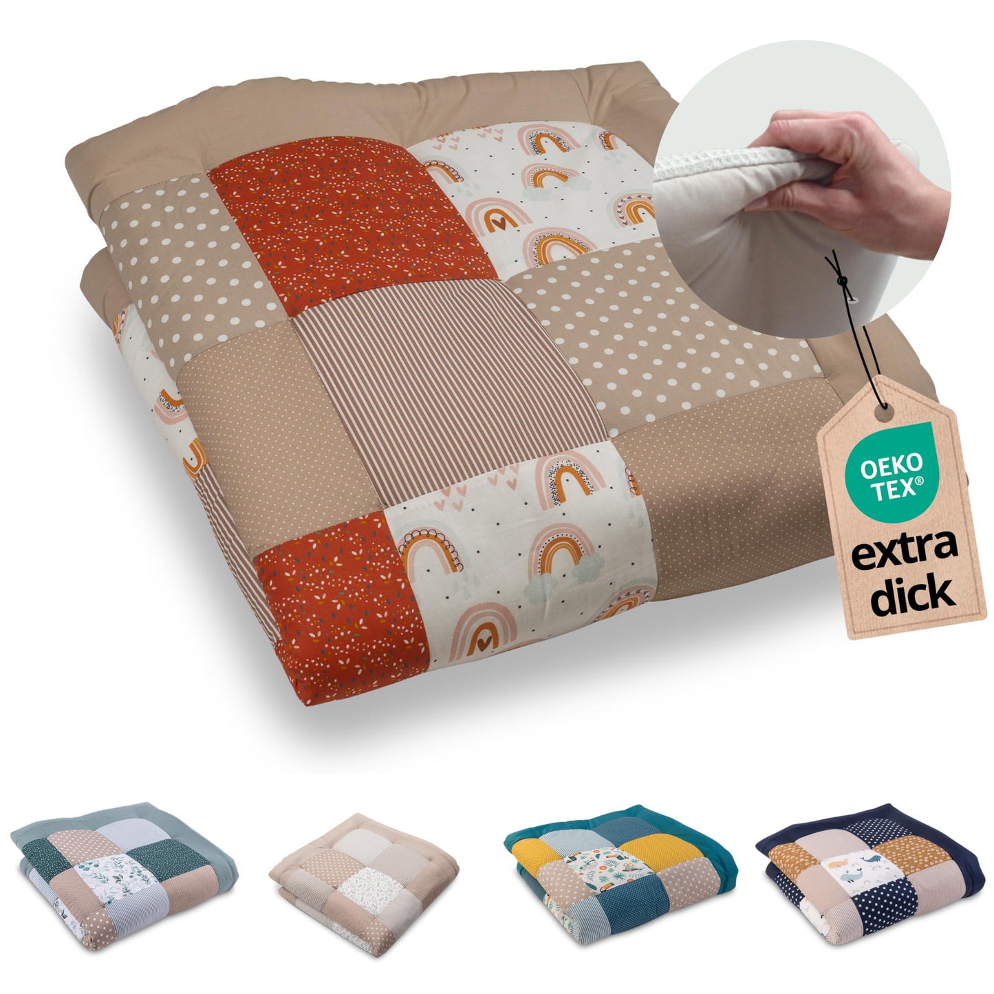 ULLENBOOM Krabbeldecke für Baby 100x100 cm, 100% OEKO-TEX Materialien, Made in EU, Dick & weich gepolstert, Sandblume - ideal als Babydecke, Laufgittereinlage & Spieldecke Baby - Meloni2