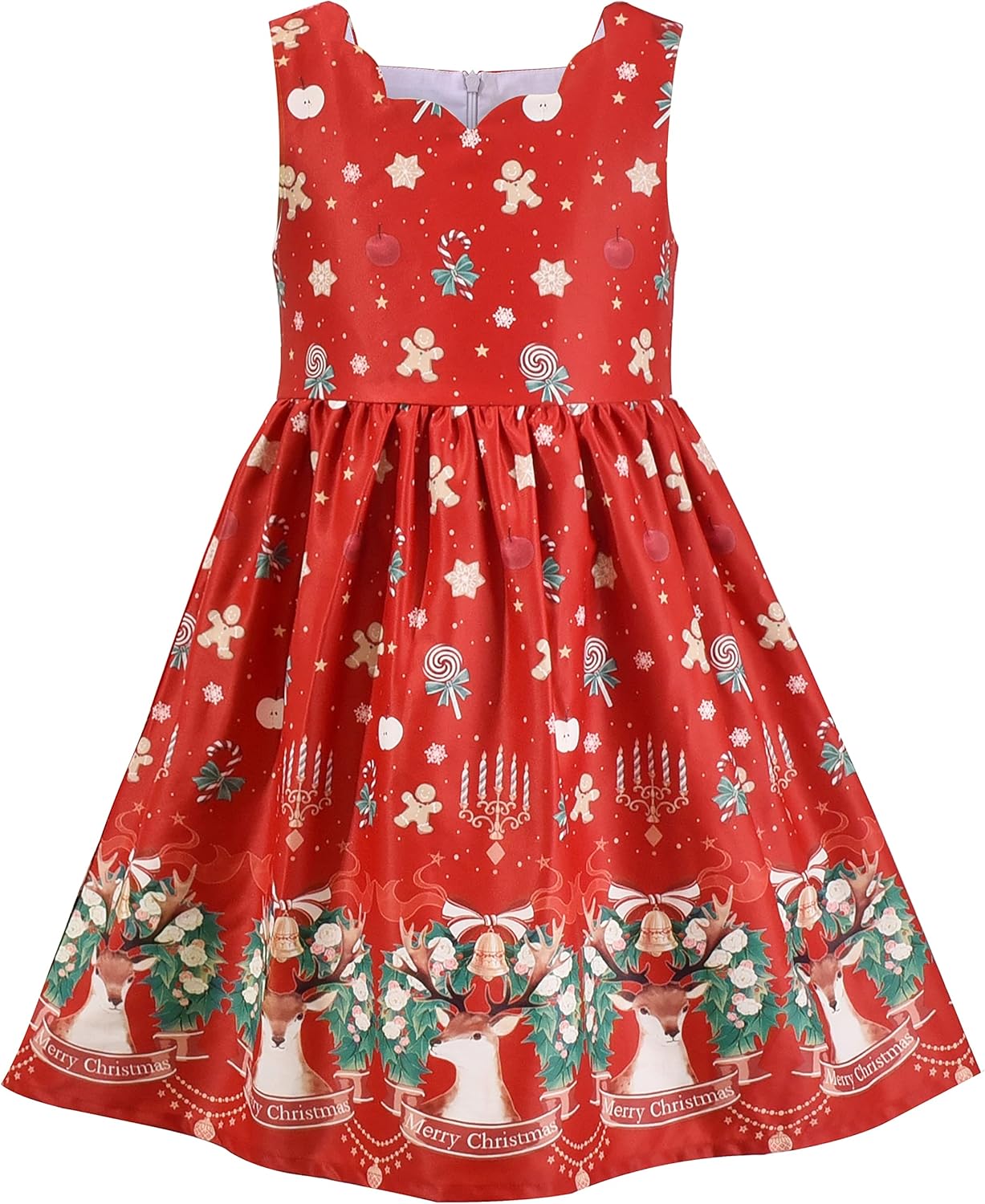 Sunny fashion girls' sleeveless polka dot dress rose garden green print size