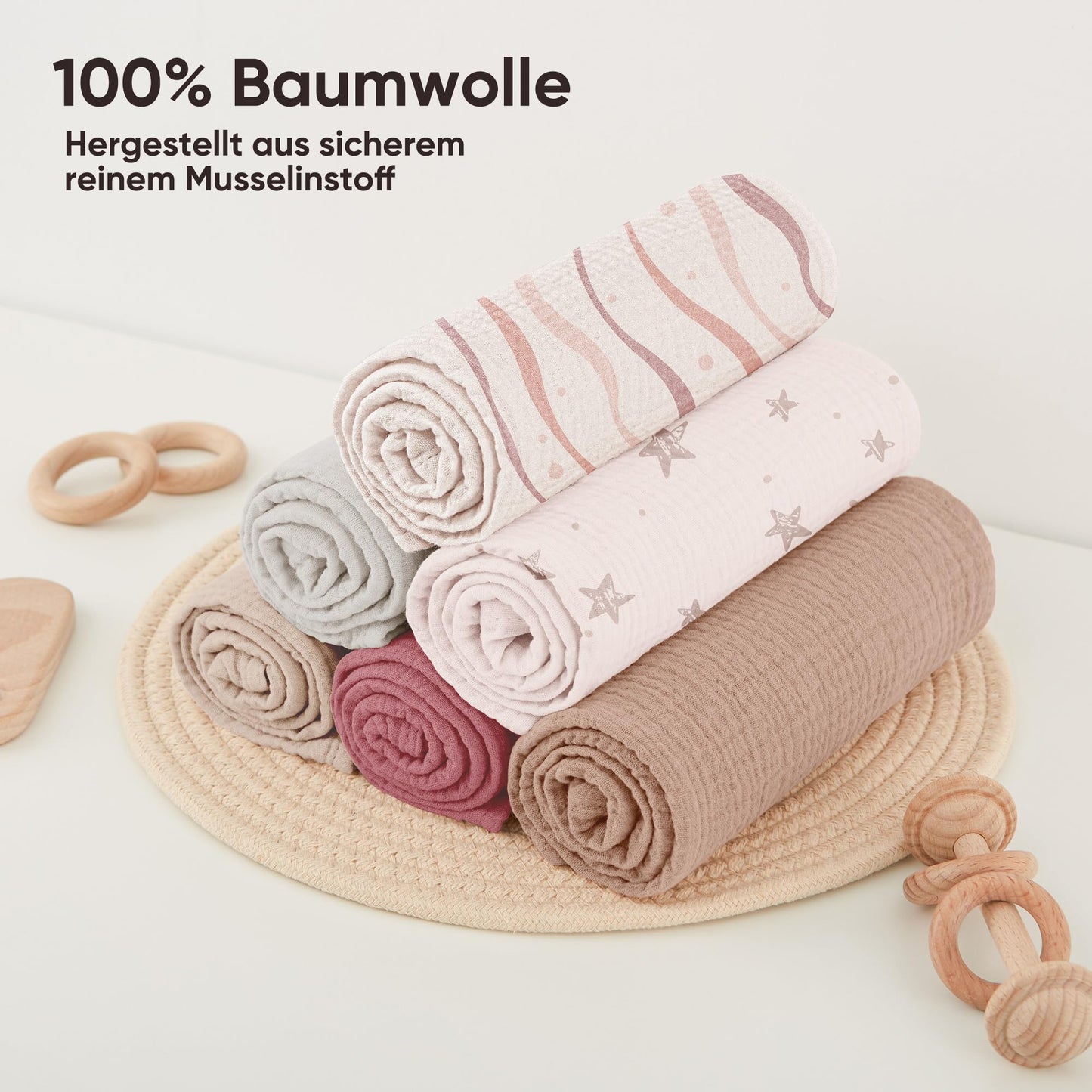 Bearmoss Moltontücher Baby 100% Baumwolle Weiche Spucktücher Baby,Atmungsaktiv und Extrem Saugfähig Musselin Tuch für Saugstark Mulltücher 6er 60x60 cm (Dinosaurier)