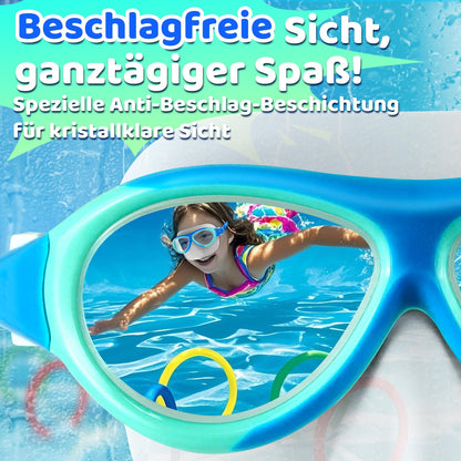 Vvinca Swimming Goggles for Kids with Nose Guard and Fabric Strap, Shatterproof, Anti-Fog and Waterproof for Children 3-14 Years