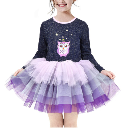 Girls' Long-Sleeve Tutu Skirt Tie Party Size 110–146
