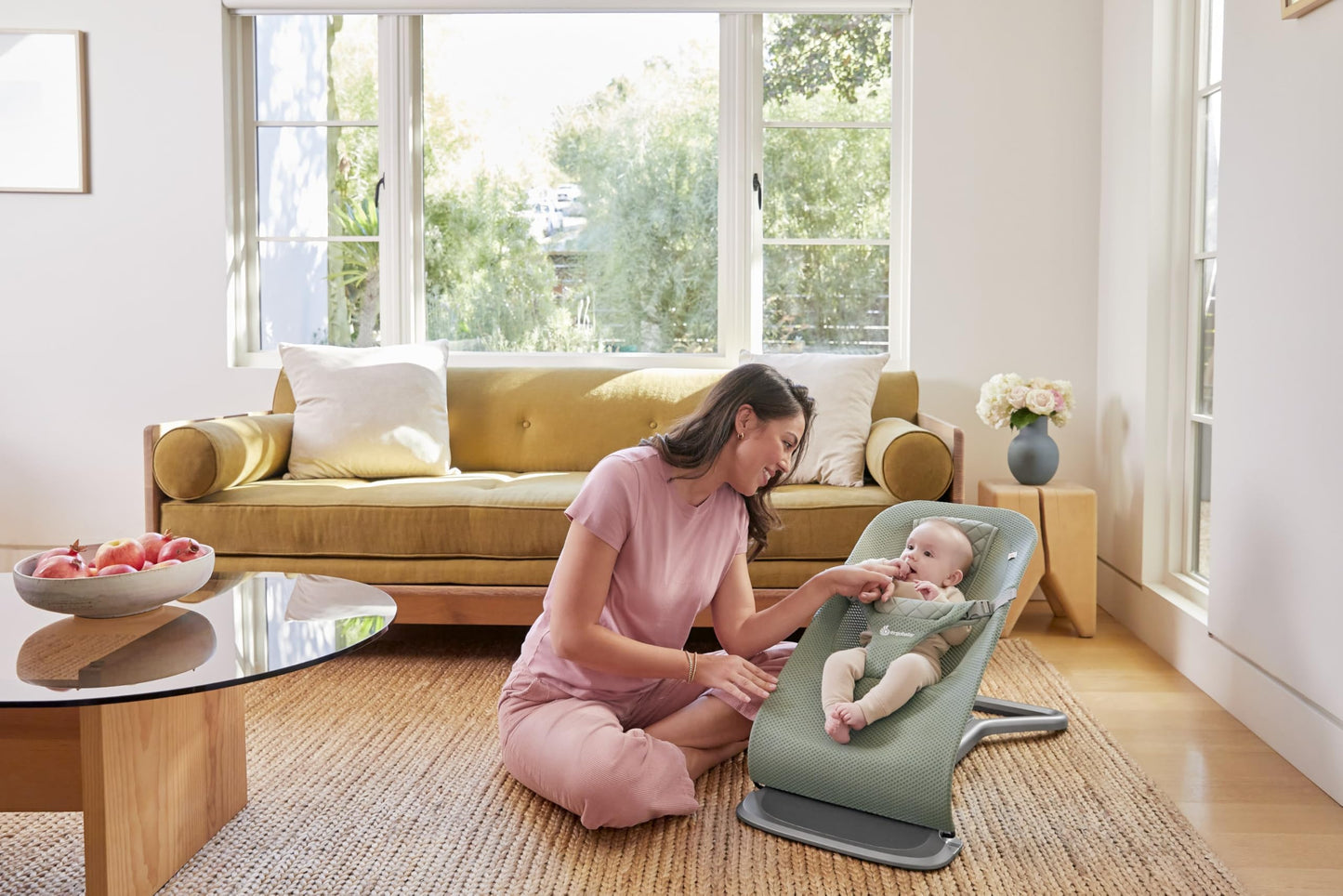 Ergobaby 3-in-1 Evolve Bouncer, Ergonomische Babywippe für Neugeborene ab Geburt bis zum Kleinkind, Babyschaukel mit Neugeboreneneinsatz (2,5 kg - 13,2 kg), Midnight Blue