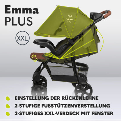 LIONELO Emma Plus Kinderwagen bis zu 15 kg, Kindersportwagen, leicht modern klein Buggy mit Liegeposition, zusammenklappbar, große Räder, großer Korb, Tasche Stone
