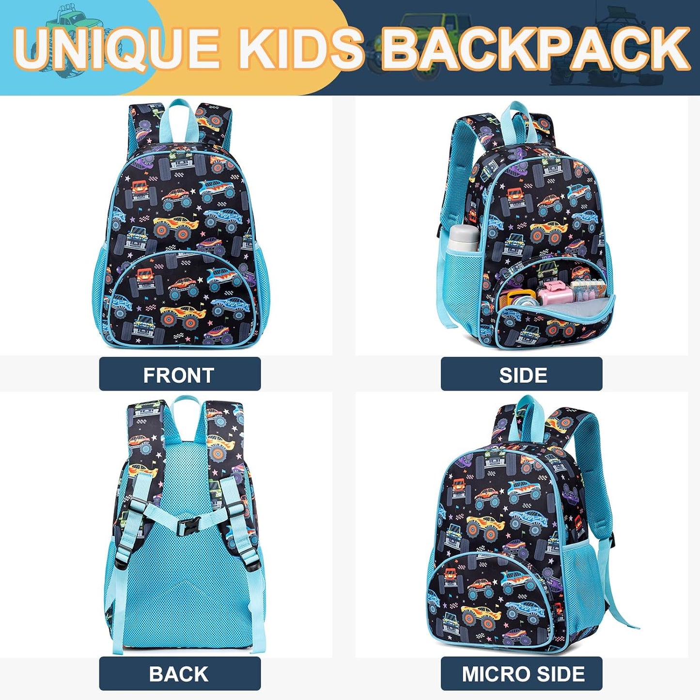 Kinderrucksack Jungen Kinder Rucksack Tagesrucksack Vorschulrucksack Kindergartentasche Schulrucksack für Schule Kita 38cm 3-8Y