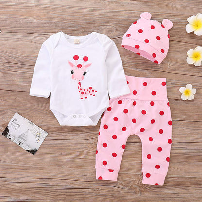Juflam Neugeborene Baby Mädchen Kleidung Giraffe Strampler+Rosa Punkt Hose+ Hat 3Pcs Bekleidungssets