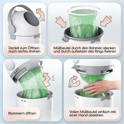Levias® Windeleimer Baby Mülleimer Geruchsdicht | Windelmülleimer Geruchsdichter Wickeleimer ohne teure Nachfüllkassetten 10L Volumen