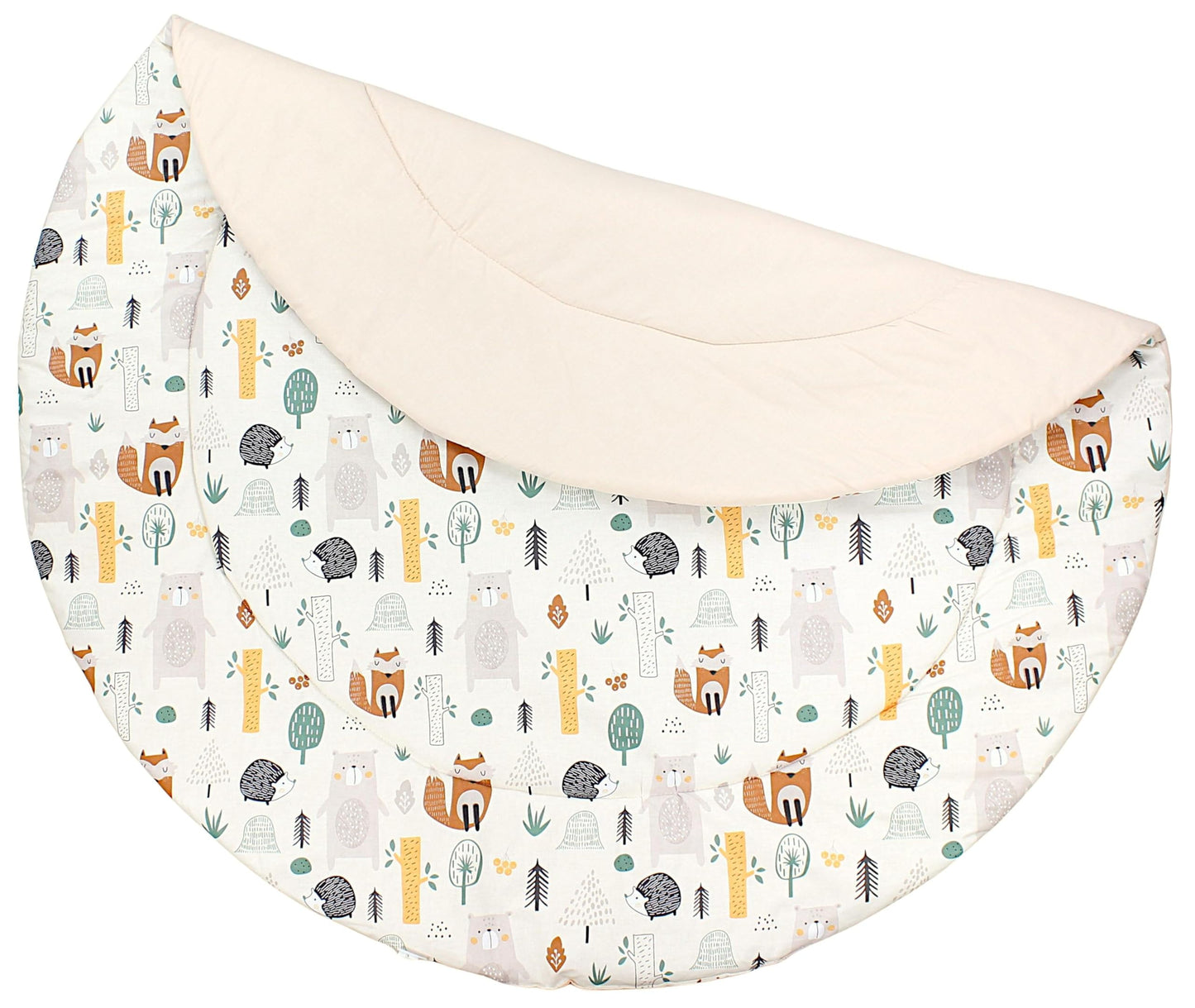 TupTam Krabbeldecke für Baby 120x120 cm - Gepolsterte Spieldecke Baby Baumwolle, XXL, OEKO-TEX, Weich & Hautfreundlich, Farbe: Wald/Beige