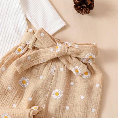 Geagodelia Baby Mädchen Kleidung Babykleidung Outfit Set Langarm Body Strampler + Gänseblümchen Hose + Stirnband Neugeborene Weiche Babyset