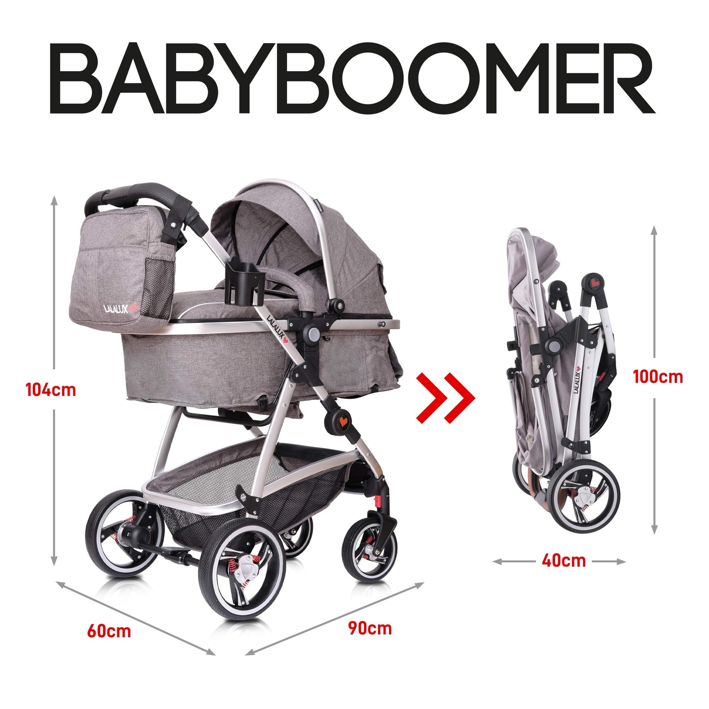 Lalalux Babyboomer leichter Kombikinderwagen Komplettset, Multifunktions-Kinderwagen, klappbar, sportlich, universell, doppelte Federung, inkl. Tasche, Regenschutz u.v.m. Für Kinder bis 36 Monate - Meloni2