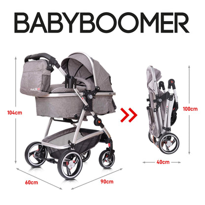 Lalalux Babyboomer leichter Kombikinderwagen Komplettset, Multifunktions-Kinderwagen, klappbar, sportlich, universell, doppelte Federung, inkl. Tasche, Regenschutz u.v.m. Für Kinder bis 36 Monate - Meloni2