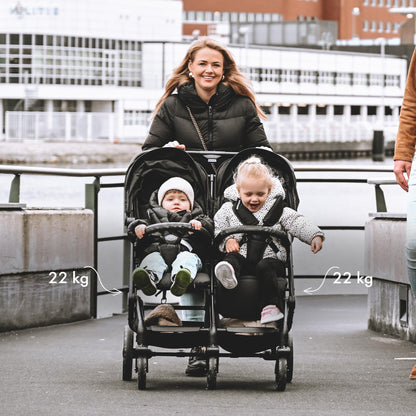 Deryan XP X2 Kinderwagen Buggy 2 in 1 - Buggy klein zusammenklappbar - Geburt bis 4 Jahre - Baby Wagen pro Sitz belastbar bis 22kg - Kinderbuggy klappbar - KOMPAKT & FALTBAR - Grau