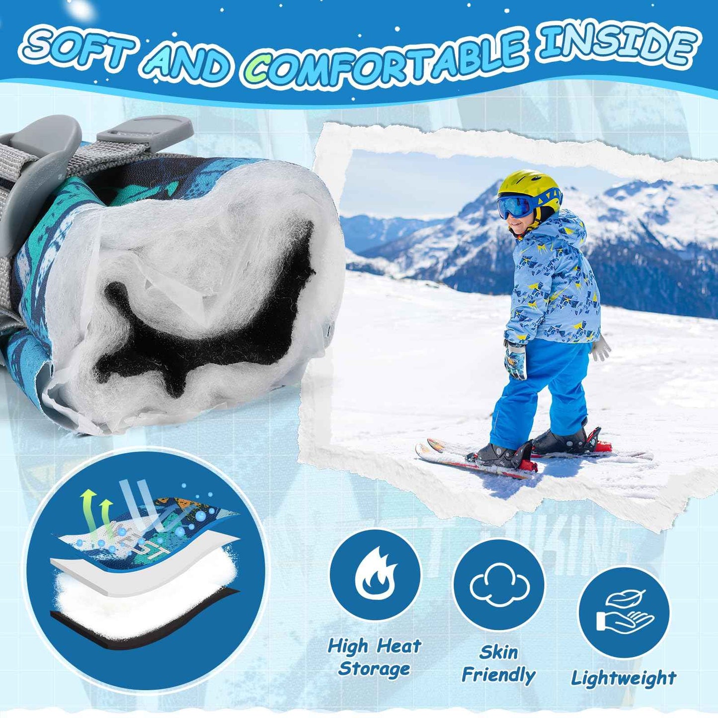 CYCLESPEED Kinder Winddicht Winterhandschuhe Warm Skihandschuhe Wasserdicht für 4-12 Jahre Mädchen Jungen Fahrradhandschuhe Outdoor Snowboarding