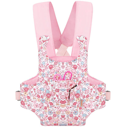 GAGAKU Puppentrage ab 3 Jahre Bauchtrage Babypuppen Zubehör Schultergurte Babytrage Puppe Kleinkind Puppentragetasche Stofftiertrage Kuscheltierträger - Rose - Kaninchengarten