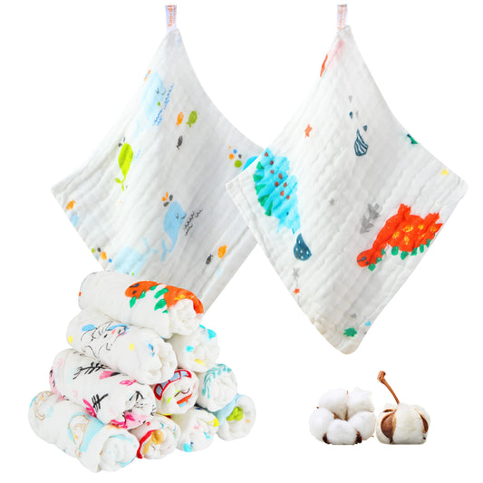 Koo-dib Baby Musselin Waschlappen Tuch Mullwindeln Spucktücher -Handtücher Weiche Neugeborene Gesichtstücher Saugfähig Junge Mädchen Sabberlätzchen 10 Stück 25x25 cm lätzchen