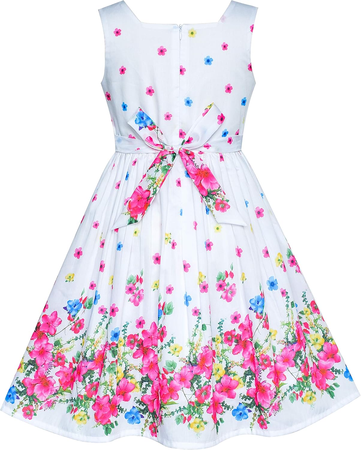 Sunny fashion girls' sleeveless polka dot dress rose garden green print size