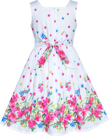 Sunny fashion girls' sleeveless polka dot dress rose garden green print size
