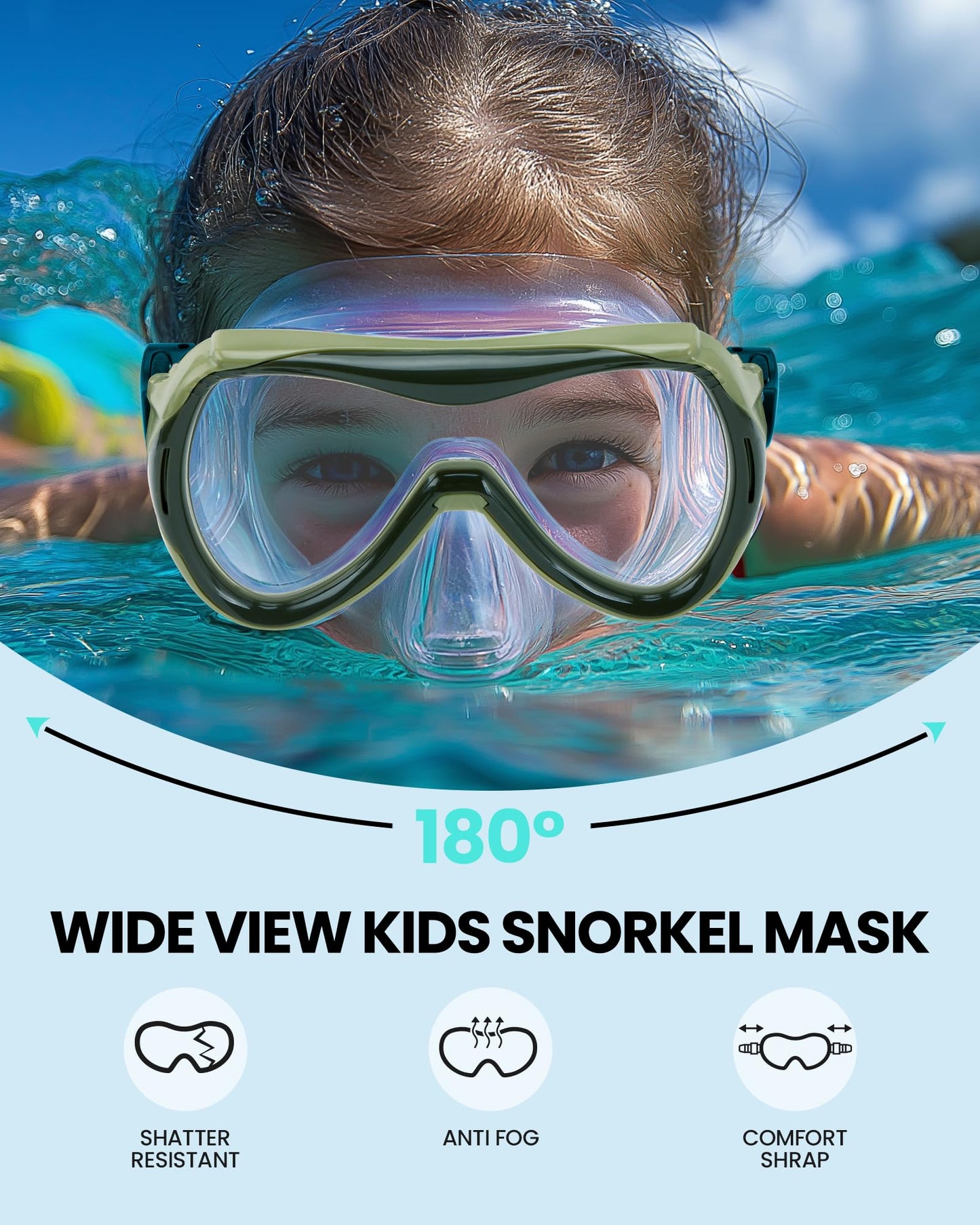 OutdoorMaster Marlin Children's Snorkel Set, Adjustable Strap, Dry Top Diving Mask, Anti-Fog Snorkel Mask, Children's Swimming Goggles for Boys and Girls, Age 4-14