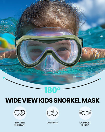 OutdoorMaster Marlin Children's Snorkel Set, Adjustable Strap, Dry Top Diving Mask, Anti-Fog Snorkel Mask, Children's Swimming Goggles for Boys and Girls, Age 4-14