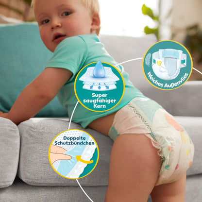 Pampers Baby-Dry Size 3, 222 Nappies, 6 kg - 10 kg, Up to 100% Leak Protection & Comfort All Night