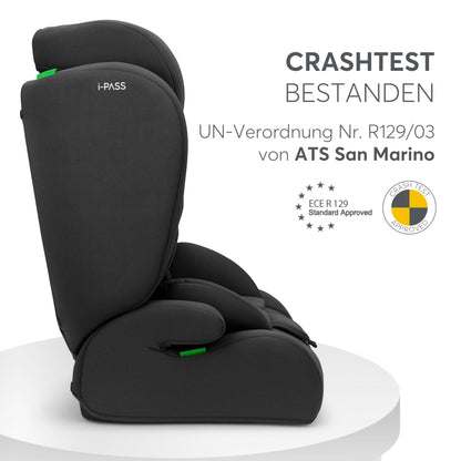 KikkaBoo i-Pass, Kindersitz 9–36 kg, Gruppe 1/2/3 Auto Kindersitz für Kinder 76–150 cm (15 Monate – 12 Jahre), i-Size, 13-fach verstellbare Kopfstütze, Schwarz - Meloni2
