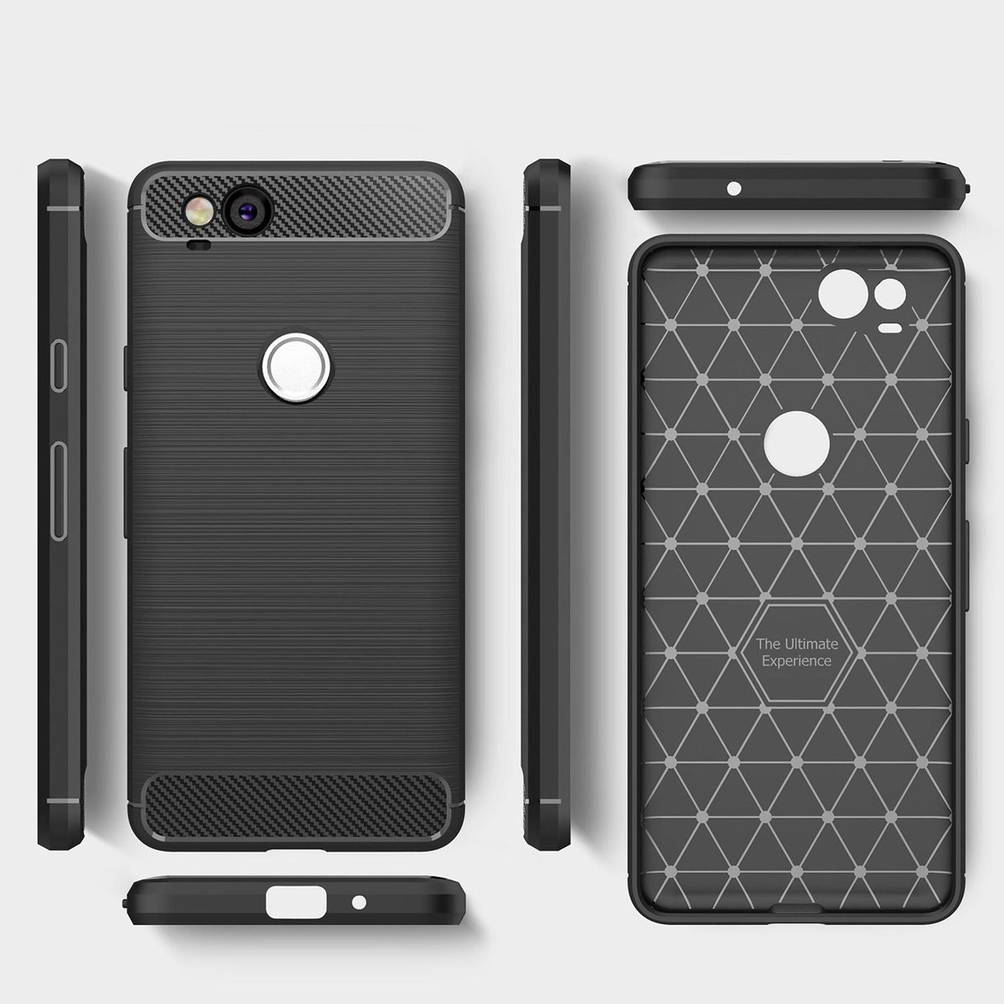 NALIA Silikonhülle für Google Pixel 2 – Rutschfest & Matt – VORTEX (Gebürstete Optik & Carbon Design) – Marke aus Berlin