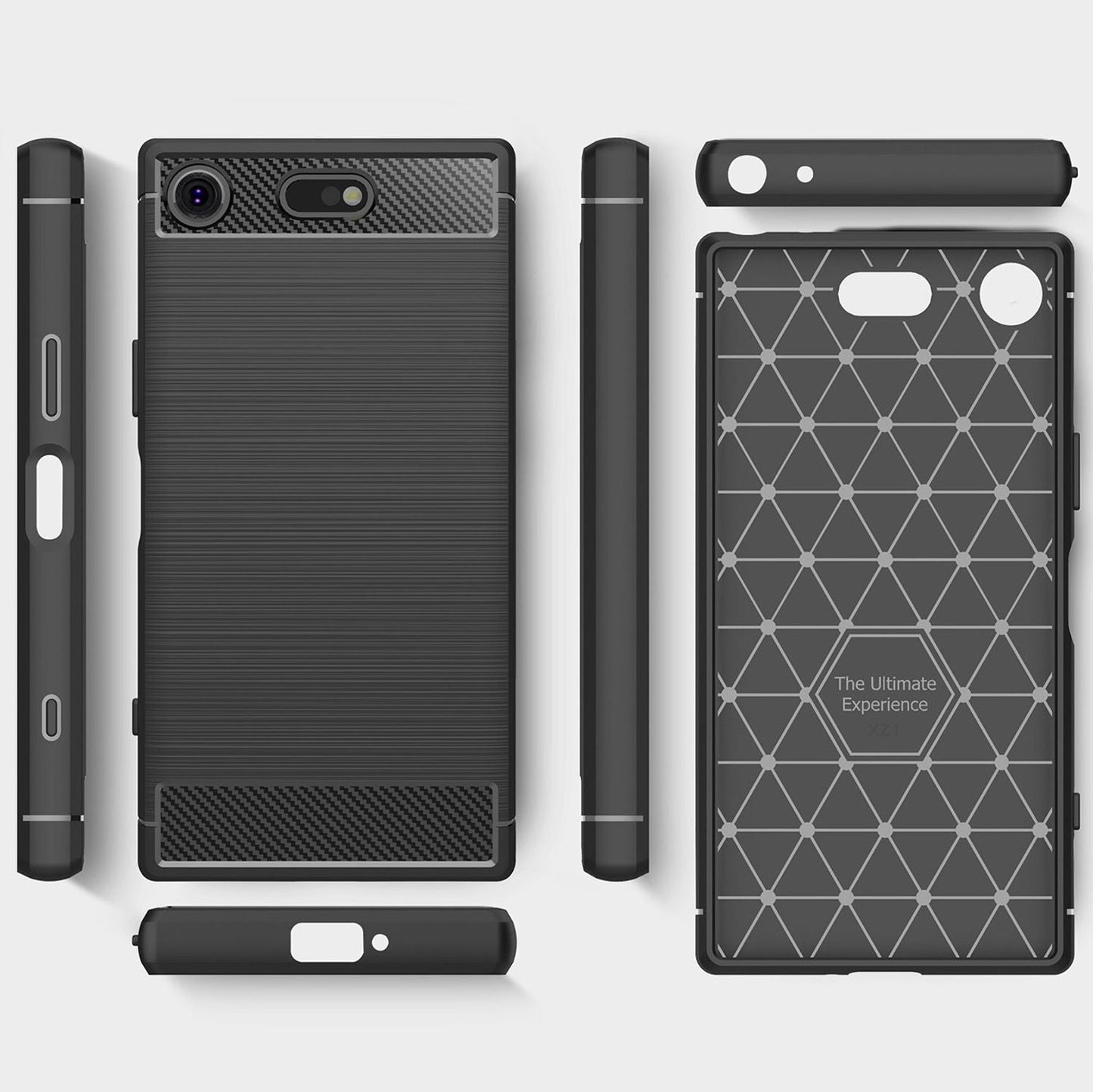 NALIA Silikonhülle für Sony Xperia XZ1 Compact – Rutschfest & Matt – VORTEX (Gebürstete Optik & Carbon Design) – Marke aus Berlin