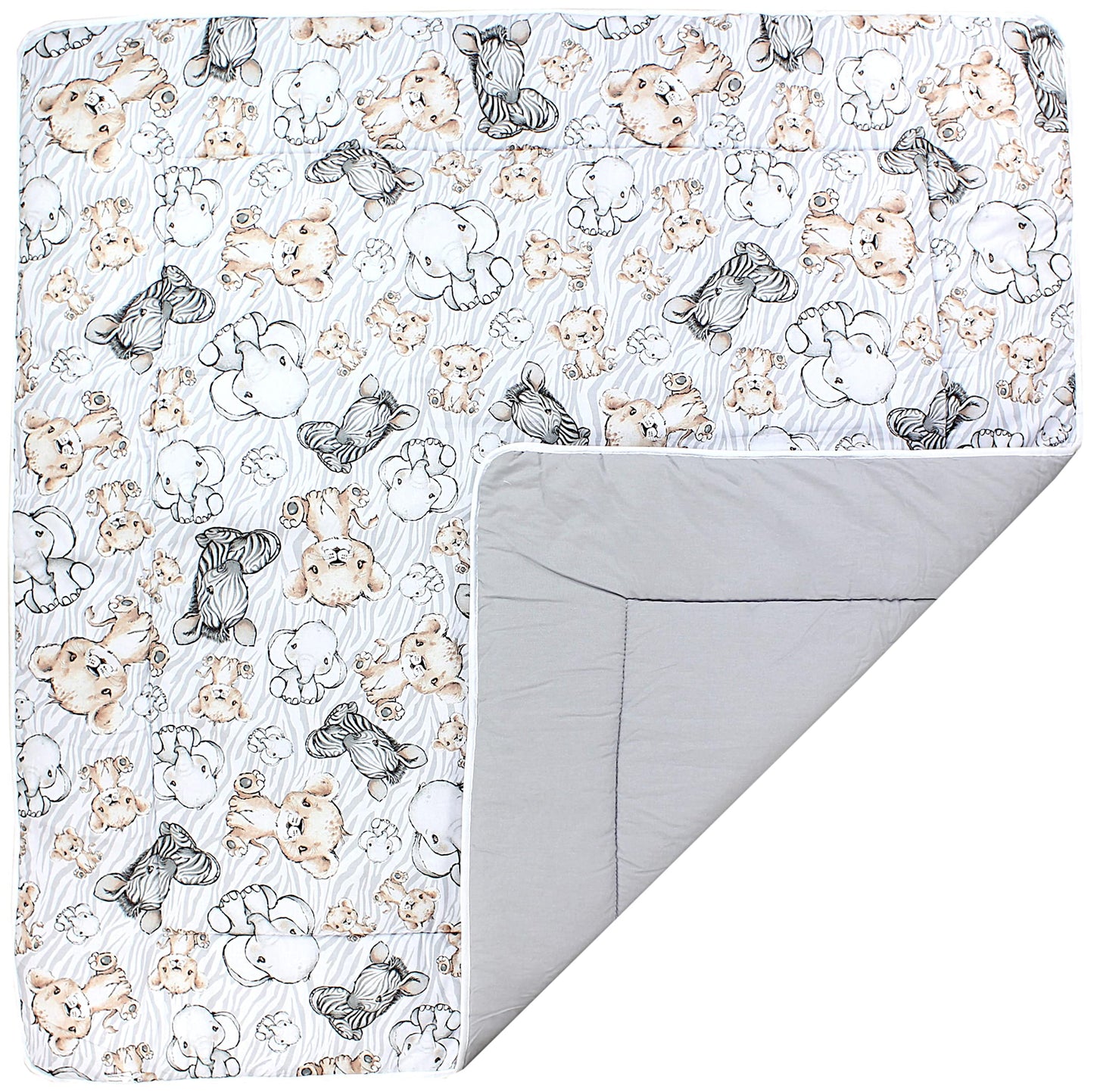 TupTam Krabbeldecke für Baby 120x120 cm - Gepolsterte Spieldecke Baby Baumwolle, XXL, OEKO-TEX, Weich & Hautfreundlich, Farbe: Wald/Beige