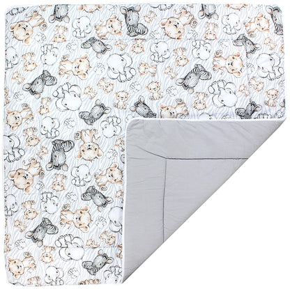 TupTam Krabbeldecke für Baby 120x120 cm - Gepolsterte Spieldecke Baby Baumwolle, XXL, OEKO-TEX, Weich & Hautfreundlich, Farbe: Wald/Beige