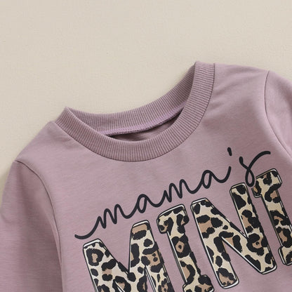 Geagodelia Baby Mädchen Kleidung Outfit Set Langarm Sweatshirt + Leopard Hose Neugeborenen Weiche Baby Set Mama’s Mini 2-teilig